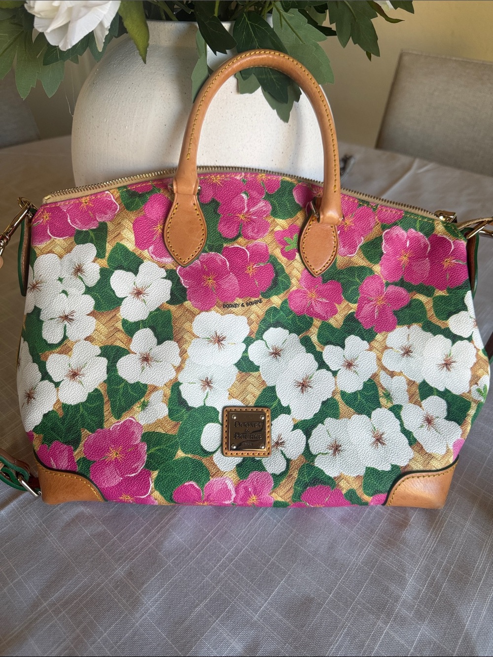 Dooney & Bourke Floral Canvas Tote - Pink, White & Green